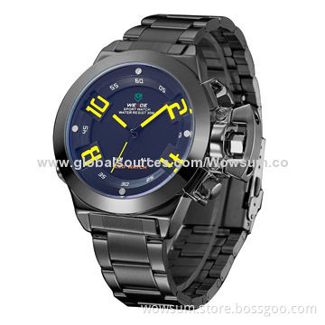 Men's Stainless Steel Analog Digital LED Display Sports Watch, 3ATM Waterproof